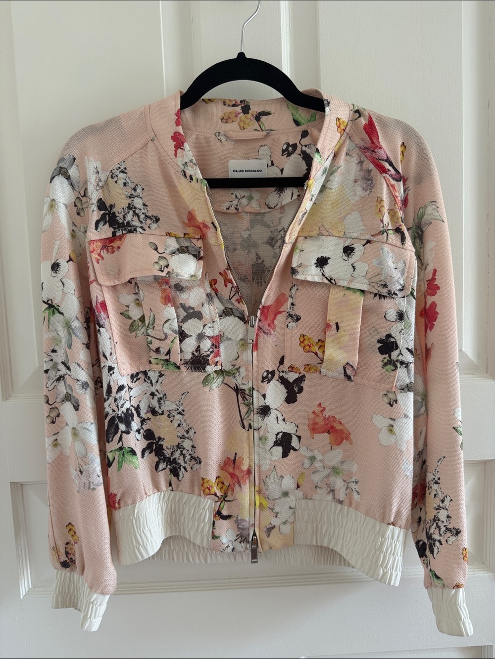 Club Monaco Blush Pink Floral Zip Bomber Jacket